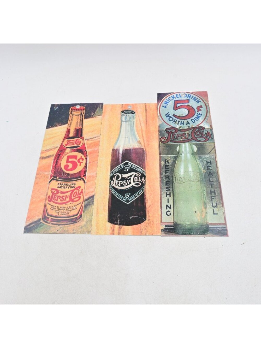 Pepsi-Cola Tin Advertising Signs 5 Cent Bottle Lot of 3  Collectibles